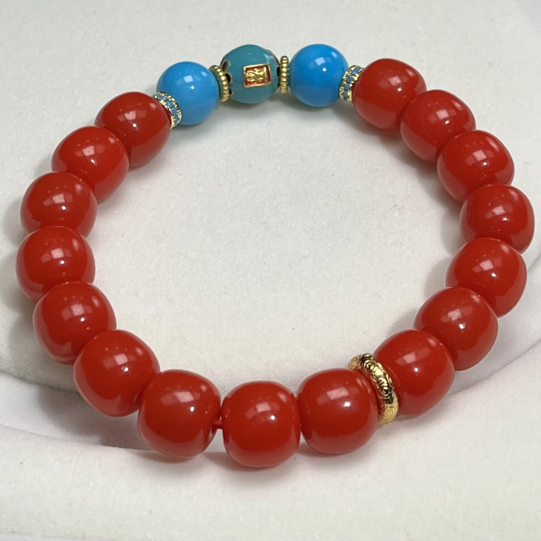 天然 高端 保 山红 满色满肉 老型11mm亮光手串 玛瑙