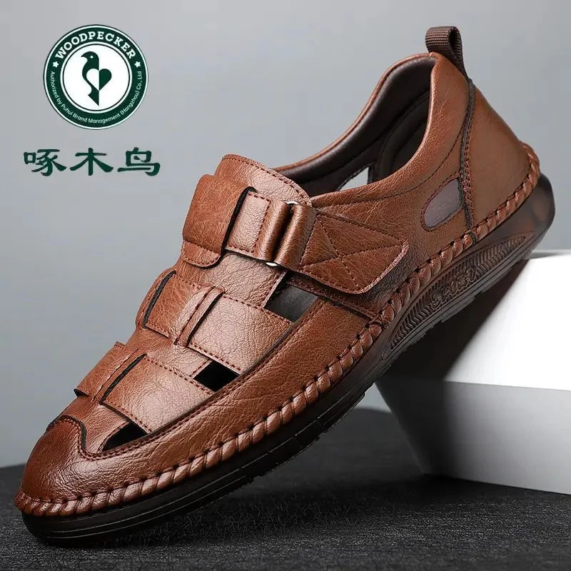 啄木鸟夏季休闲男士皮鞋中老年镂空男鞋软底透气凉鞋鞋外穿凉皮鞋
