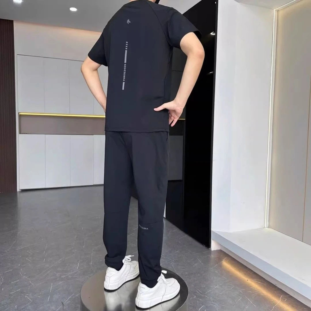 速干运动套装冰丝休闲长裤运动服夏季薄款套装男士短袖潮流两件套