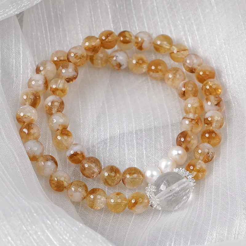 双圈黄塔晶白水晶手链-8694