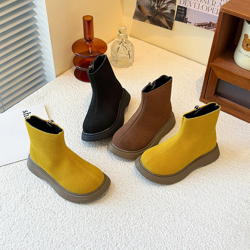 儿童马丁靴2025秋冬新款女童公主小皮靴男童韩版磨砂皮单靴靴子