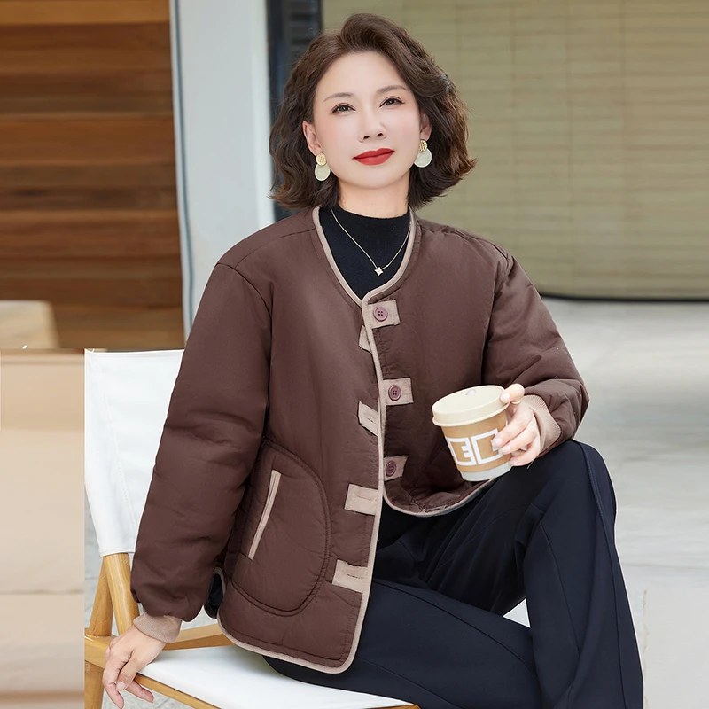 妈妈秋冬加厚短款棉服气质减龄国风外套保暖棉衣中年女宽松棉袄