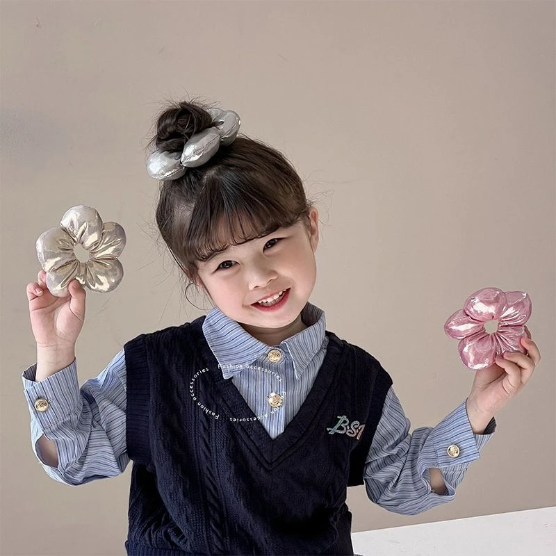 【梦蜜】2025新春女童甜美充棉花朵发圈丸子头包裹花朵发饰亲子气质