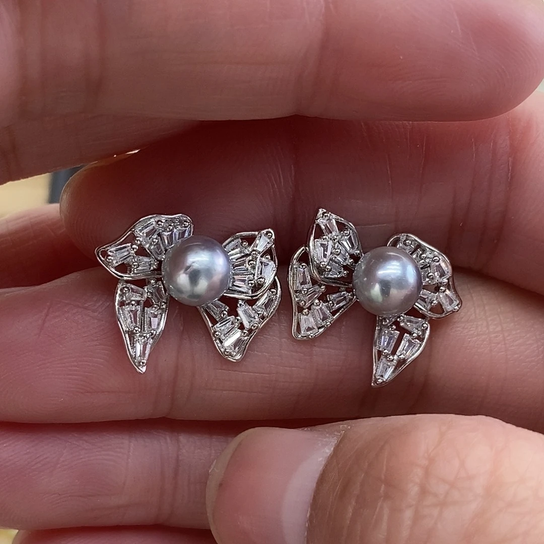 耳饰银S925镶嵌海水珍珠