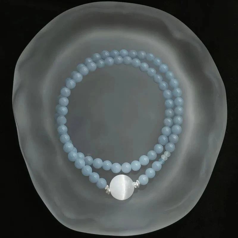 A517海蓝宝猫眼双圈叠戴手链海蓝宝猫眼百搭手链