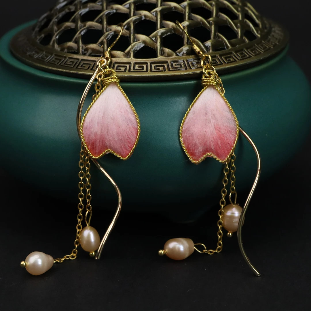 【桃夭】非遗绒花粉樱花耳环古风可爱（使用后不可退）