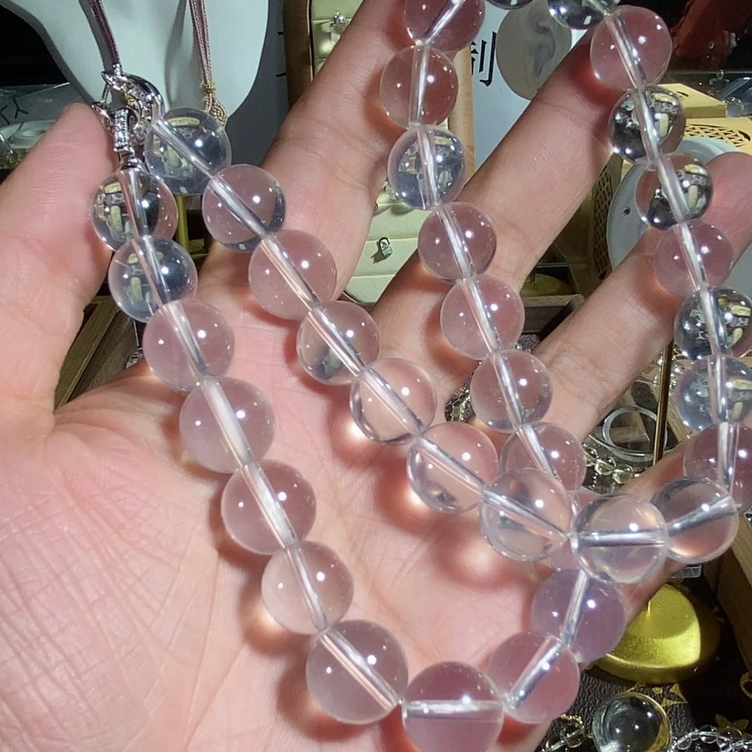 水晶银S925镶嵌项链12mm全珠链