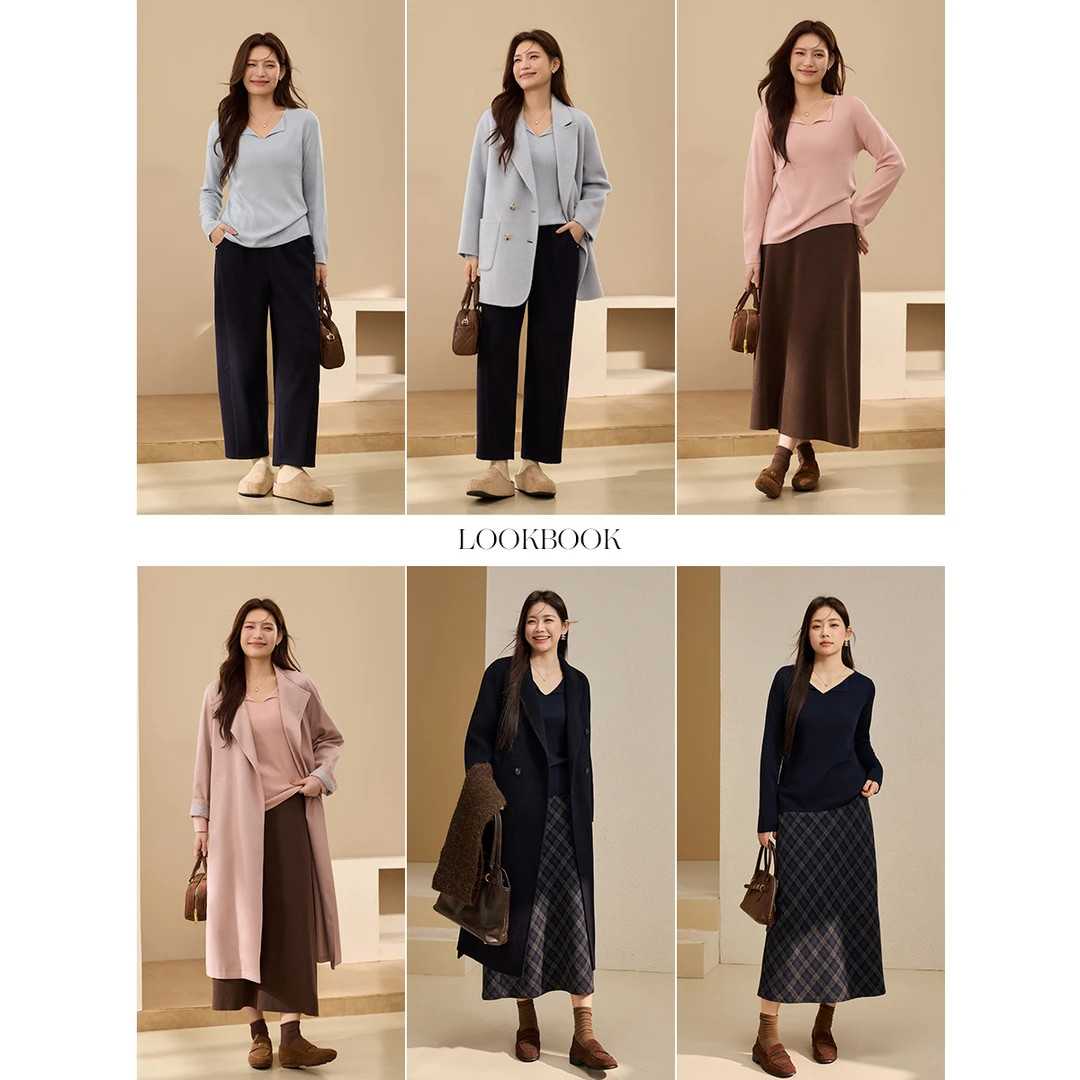 【韩系简约时尚款】纤莉秀大码女装翻边V领柔软舒适针织衫QK4708