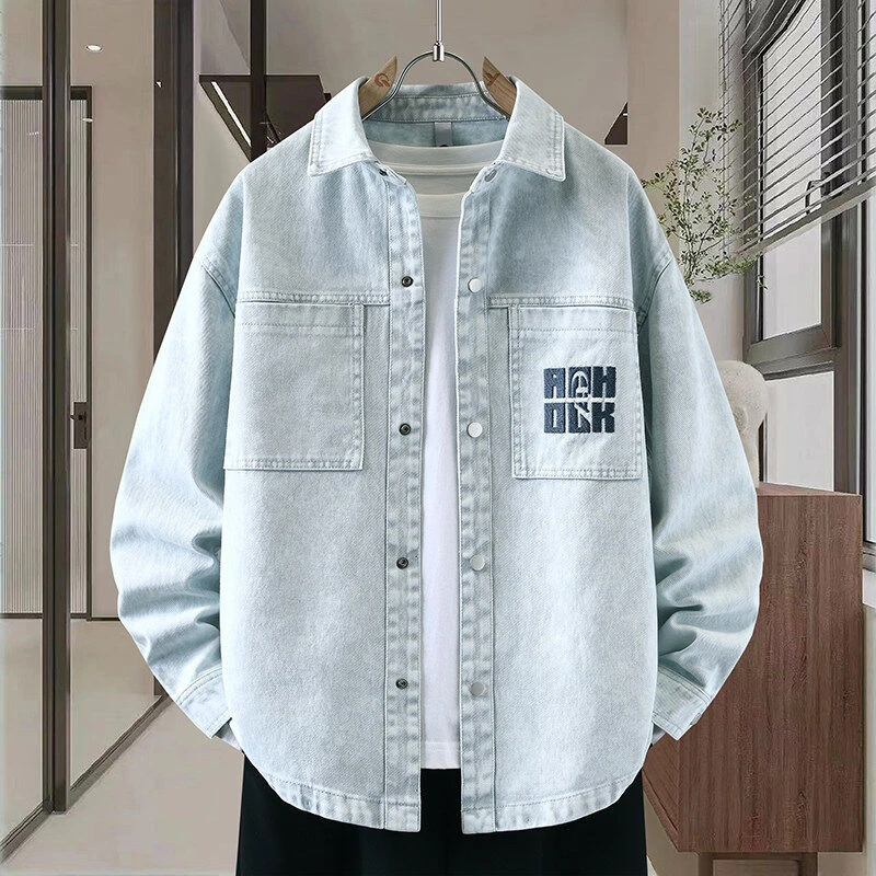 2025春秋季新款青少年帅气衬衫外套男士时尚潮流休闲牛仔夹克