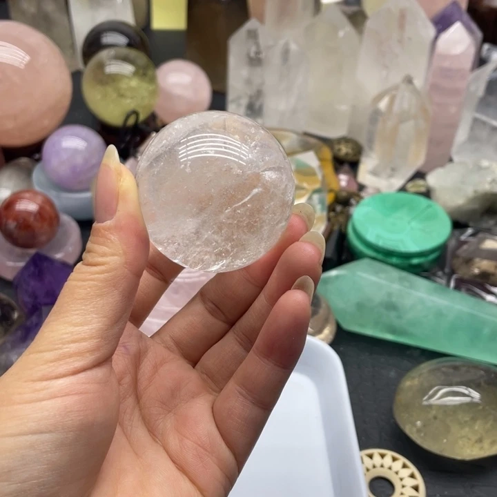 刘***ɞ水晶珠宝半成品合金118白水晶球