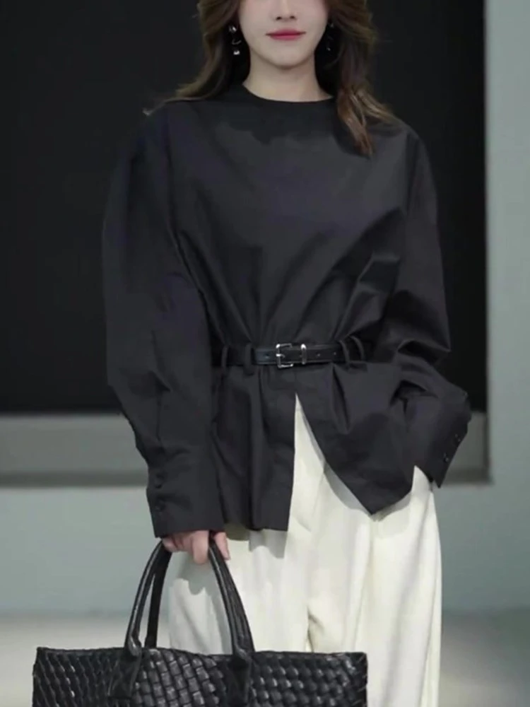 欧货2025年春季干练宽松黑色女士衬衫通勤高级感百搭时髦韩系上衣