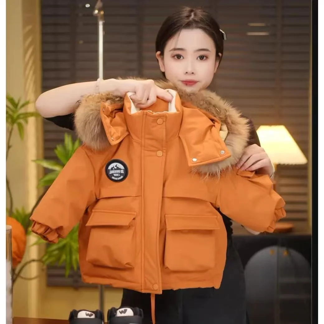 男童棉派克服2025棉服冬季新款洋气儿童时尚加厚大毛领外套棉衣