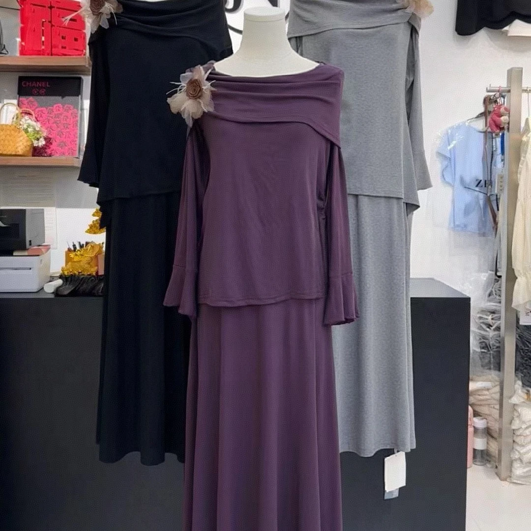 新款大码25305韩版简约纯色显瘦时尚显瘦大花朵两件套套装