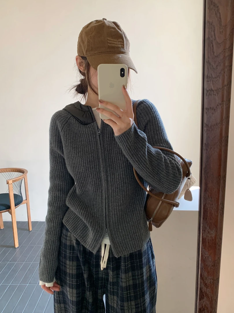 【素简.820123】秋冬新款100绵羊毛布料帽子拼接红人上新羊毛衫