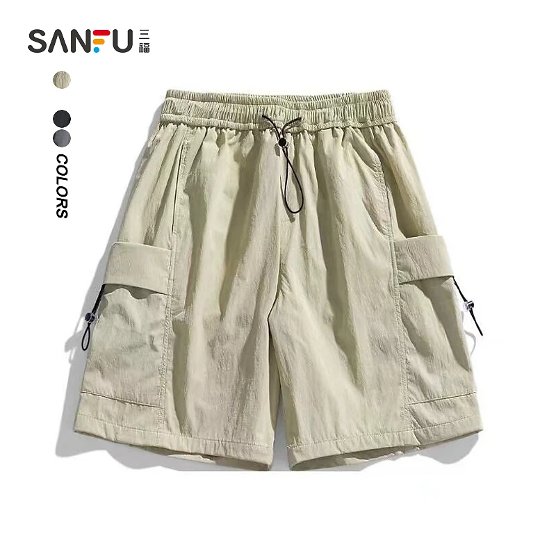 三福【夏日凉感】男女同款宽松工装休闲运动多口袋夏季短裤486975