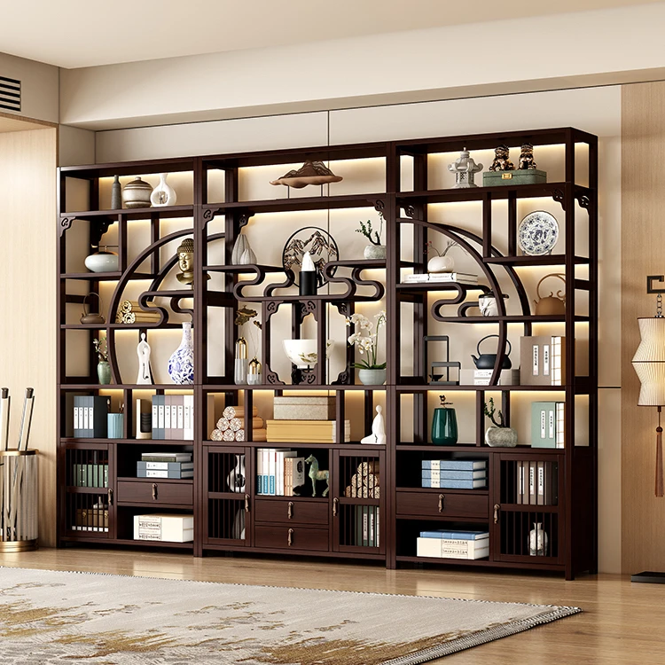 新中式酒柜博古架多宝阁茶叶架展示柜摆件柜茶室茶具茶柜置物架子