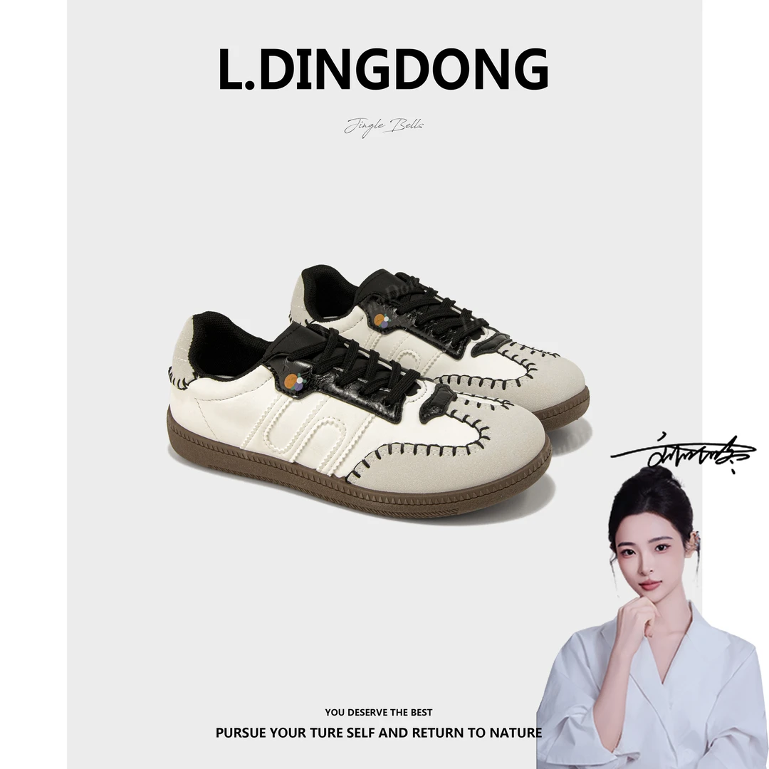 【刘叮咚女鞋】德训鞋平跟时尚休闲鞋印染深口纯色系带交叉绑带圆头