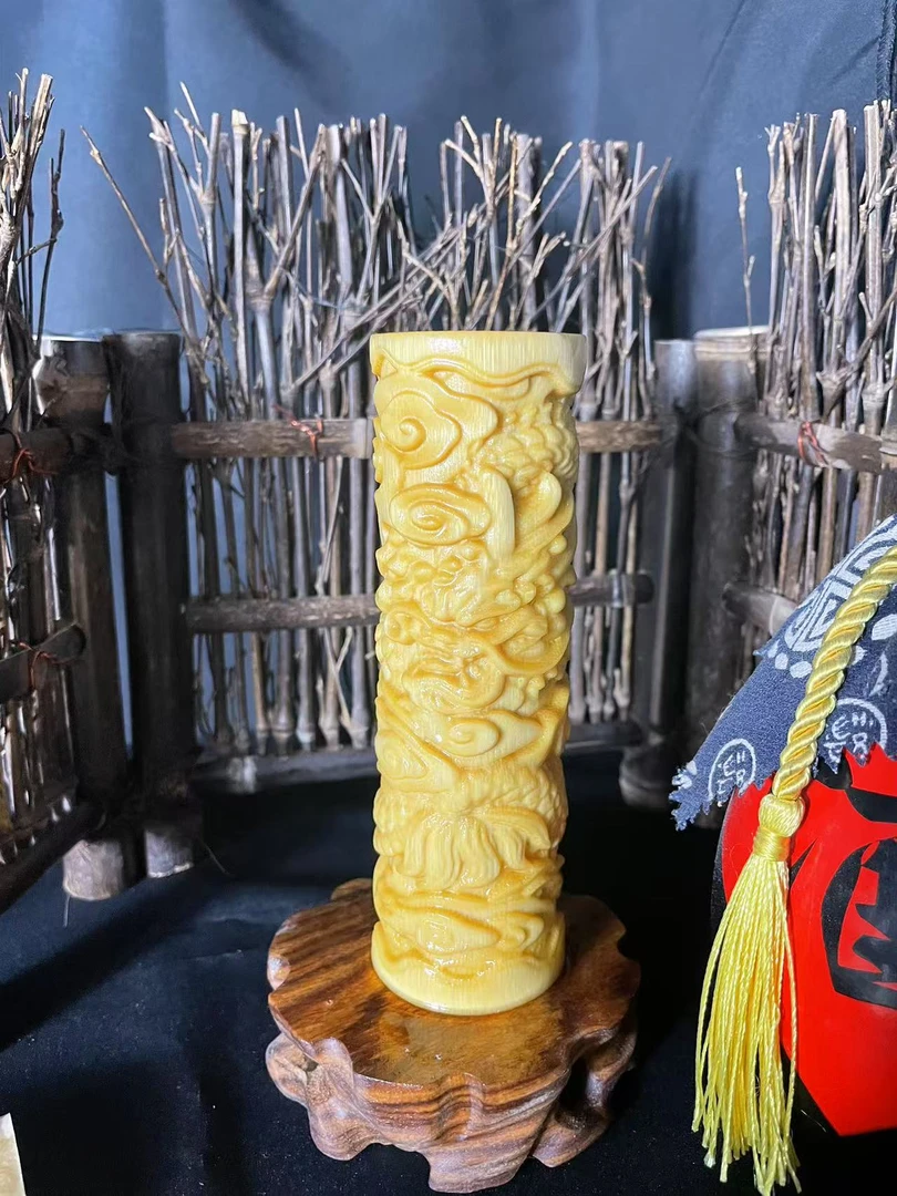 【凤竹手创】经典深雕盘龙柱 高13公分左右 直径3.5-4+ 把件摆件