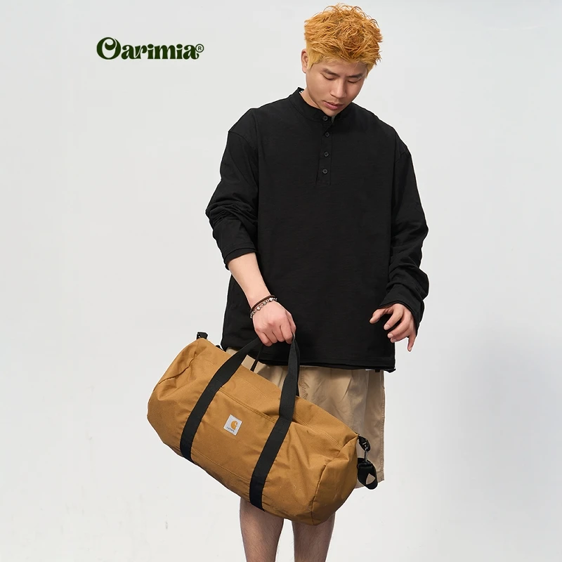 Oarimia日系复古亨利领长袖t恤男春秋慵懒风套头上衣美式打底衫