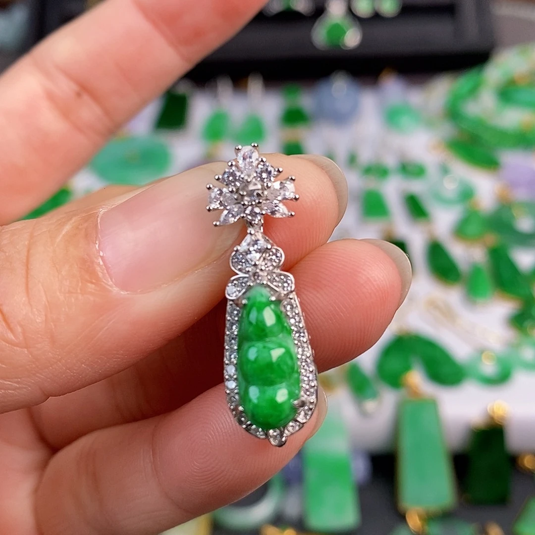 吊坠(不含链)银S925镶嵌翡翠