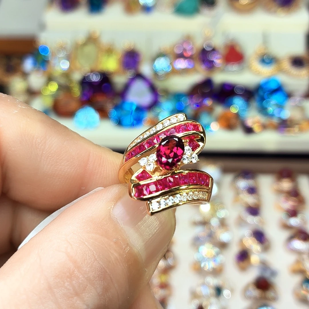 戒指石榴石银S925镶嵌