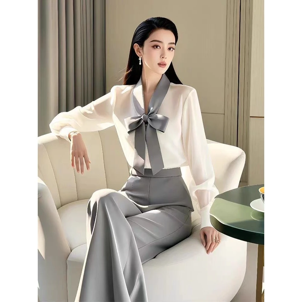 今年流行的漂亮衬衫独特别致高级法式气质御姐裤子两件套装女春