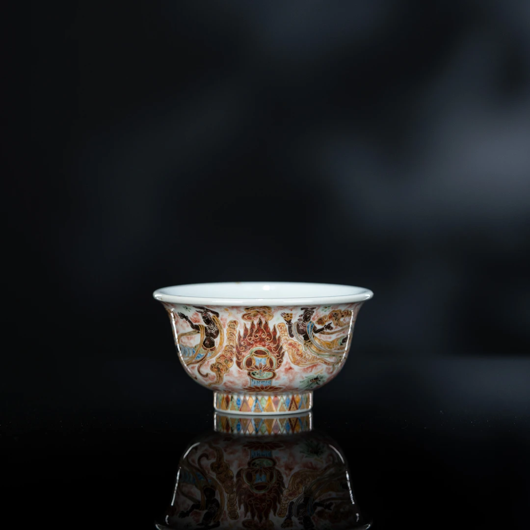 【一拓天成】彩拓四飞天压手杯90cc 瓷器家用茶具YTTC445