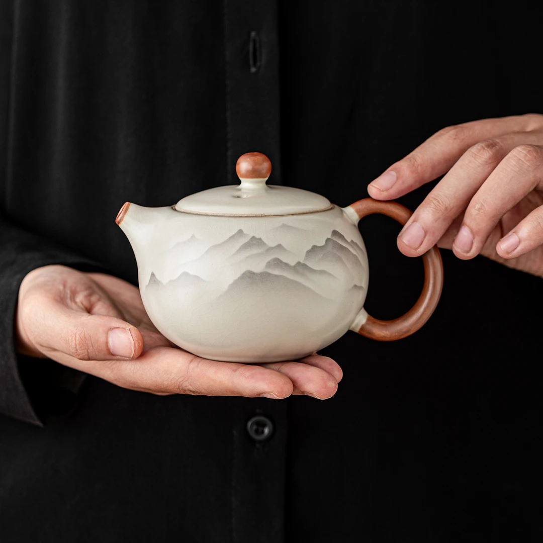 汝窑茶壶简约陶瓷西施壶芙蓉壶开片可养茶器家用待客创意功夫茶具