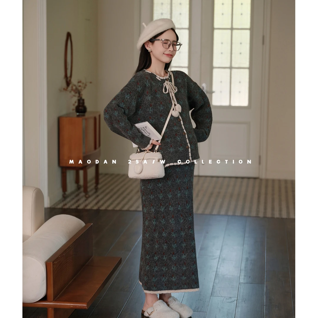 maodan/猫单 【梦野长廊】孕妇套装秋季新品气质时尚洋气上衣半裙