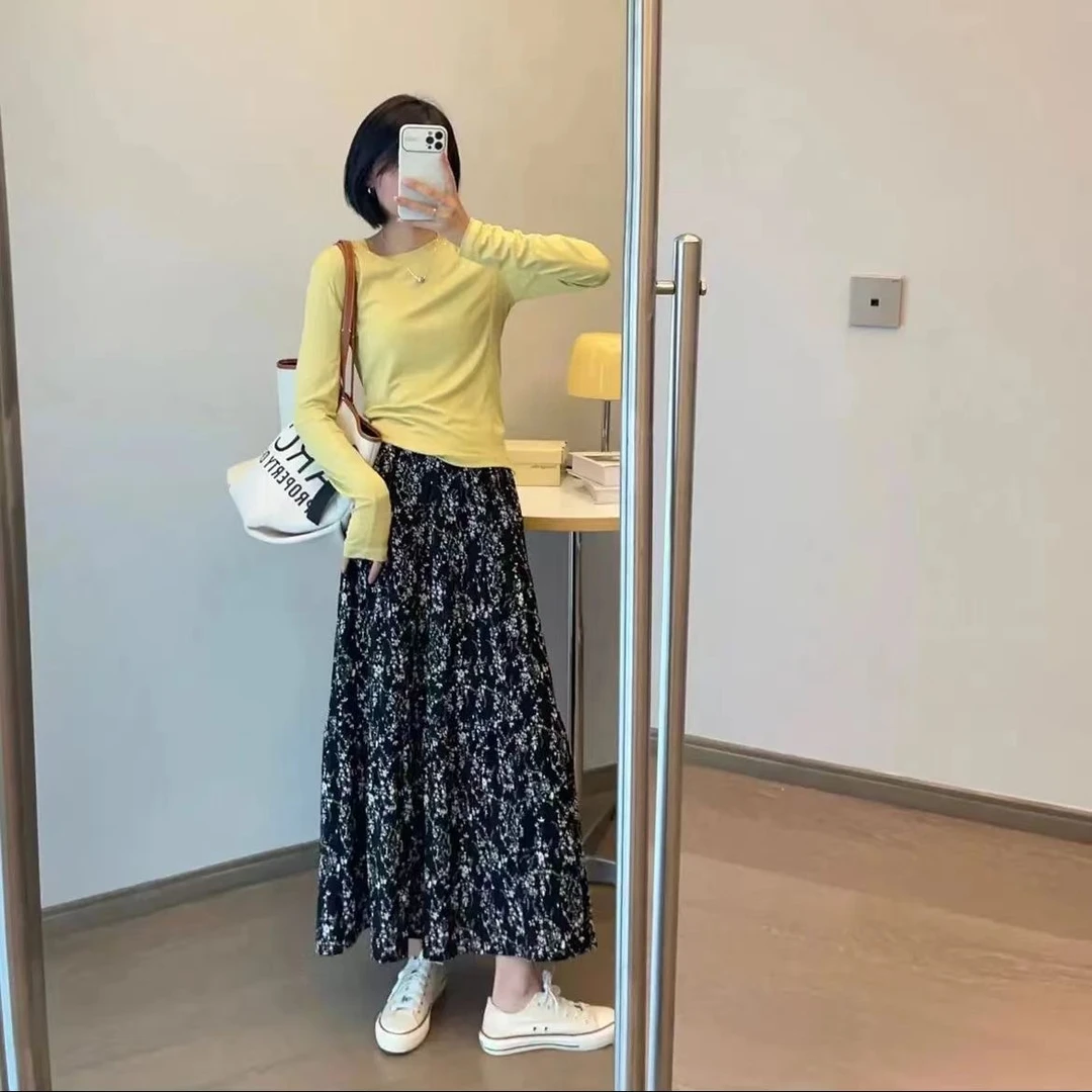 【卢大婷专属】高级碎花半身裙2025新款高腰气质a字裙雪纺大摆长裙