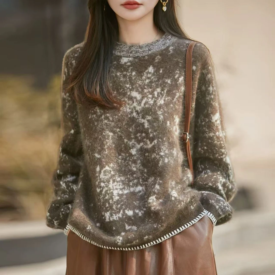 【段公子优选】针织厚款显瘦羊绒衫网红提花秋冬圆领上衣 0718