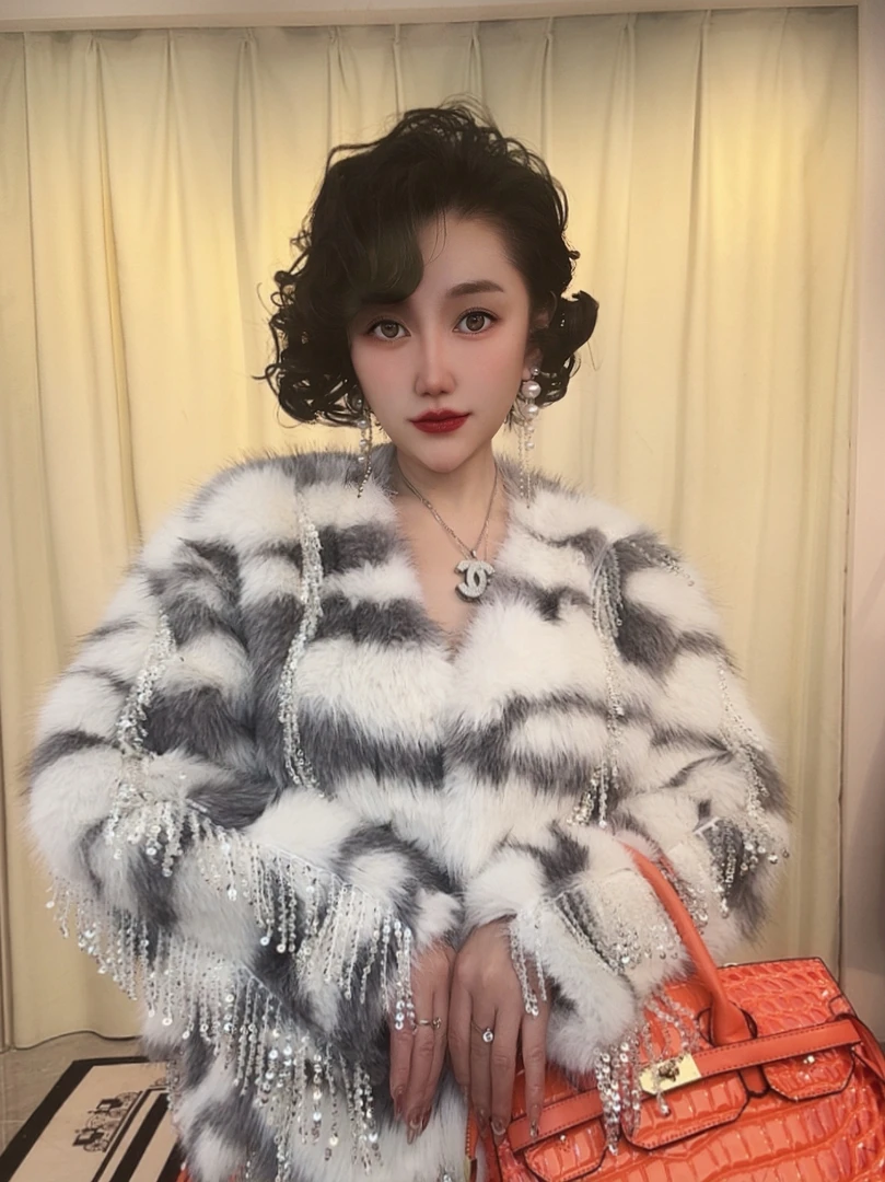 2024年秋冬新款百搭女加厚灰色毛毛韩版时尚长款灰色毛毛保暖外套