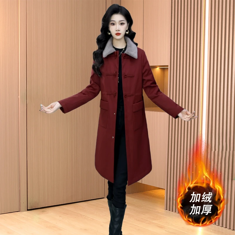 【棉服】冬季新款洋气优雅气质时尚休闲收腰显瘦加绒加厚中长款棉服