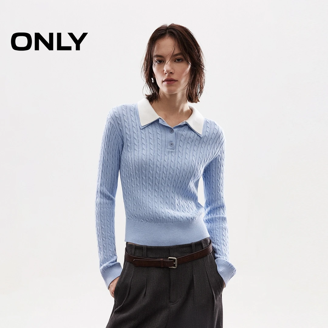ONLY秋冬学院风拼接正肩领针织衫女拍照必备拍照必备|125313036