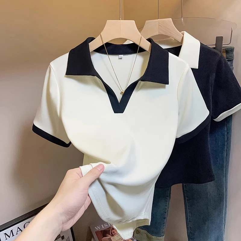 yoewshean/羽媗胖妹妹大码微胖女装短袖t恤宽松遮肚子显瘦v领上衣