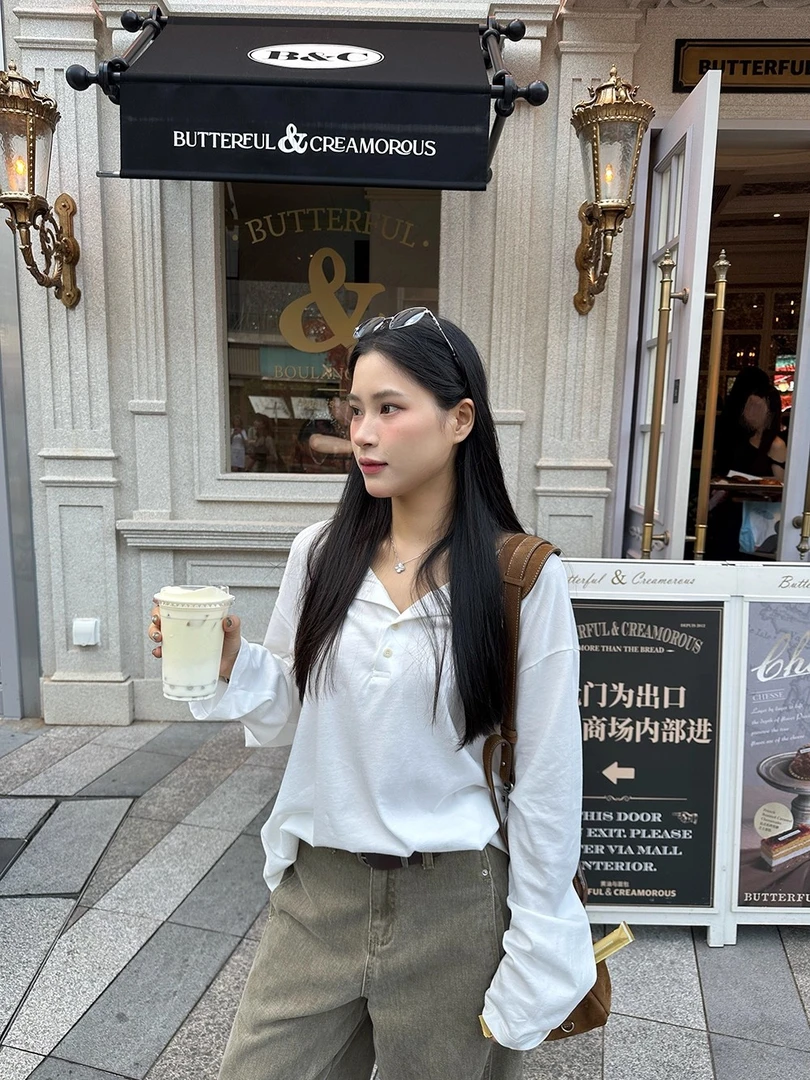 ONEXH·2025冬季慵懒感半系扣上衣女宽松百搭韩系套头T恤打底衫