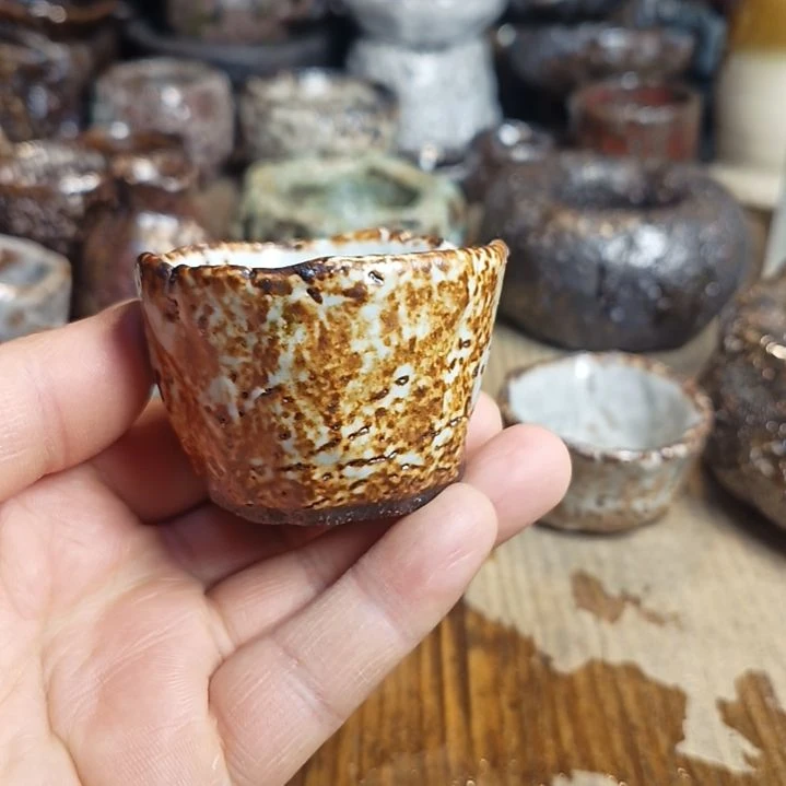 秒志野柴烧手捏小杯淡*墨