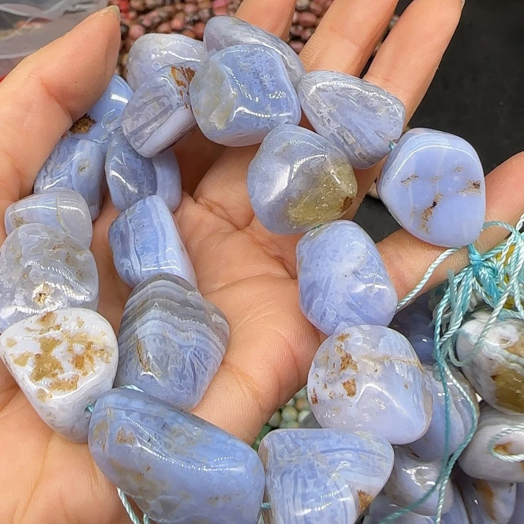 玛瑙/玉髓合金珠宝半成品蓝纹玛瑙18mm一条