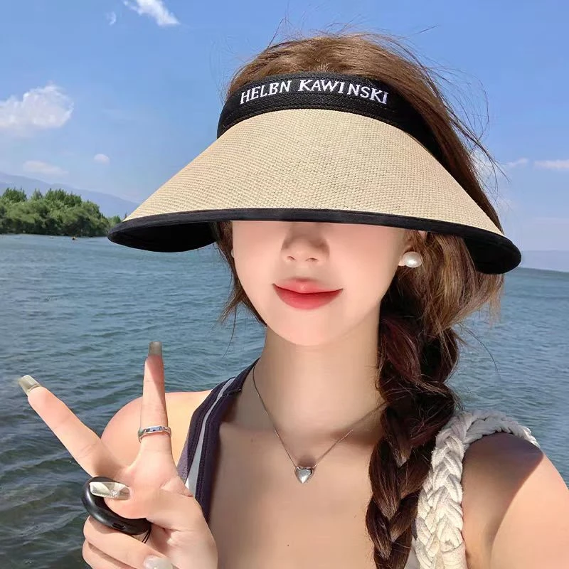 空顶新款防晒帽女夏季出游度假遮脸百搭防紫外线黑胶遮阳空顶帽女