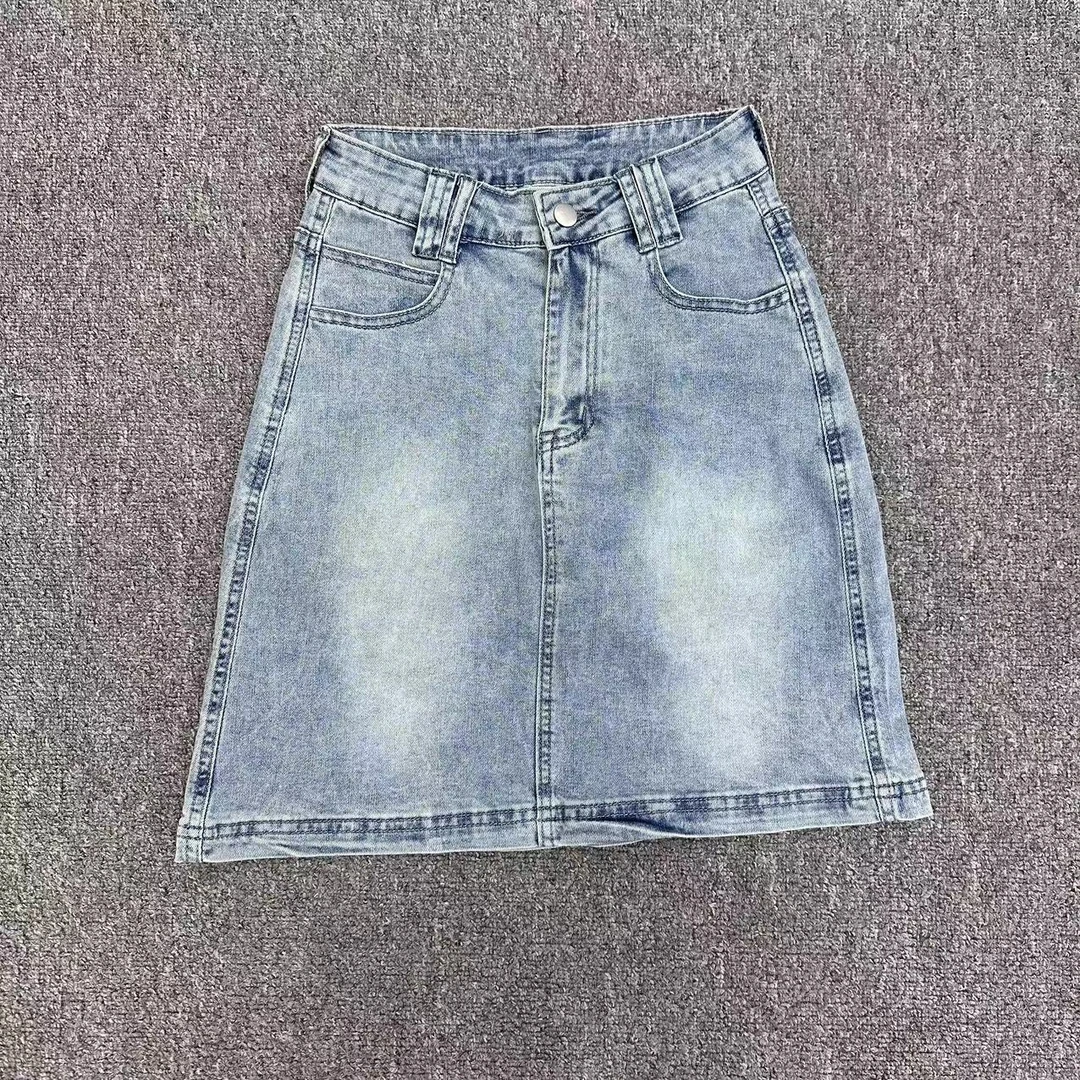 【周周家】6031濮院夏季桑蚕丝牛仔半裙女士休闲时尚街头风