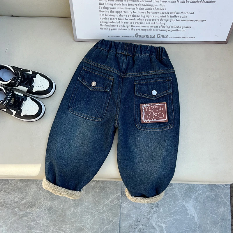 儿童加绒牛仔裤男童新款韩版冬装中小童炸街宝宝秋冬季加厚休闲裤