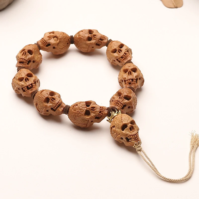 橄榄核苏工手工雕刻骷髅头镂空设计手串
