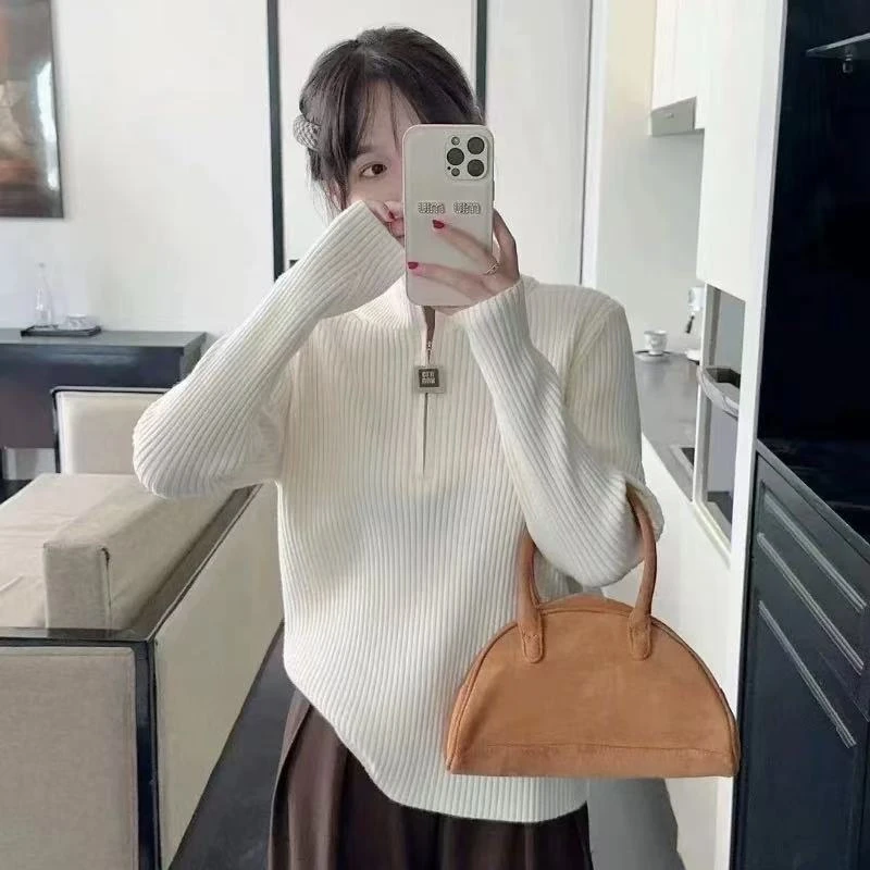 【娜姐家】918#半高领时尚百搭拉链毛衣衫