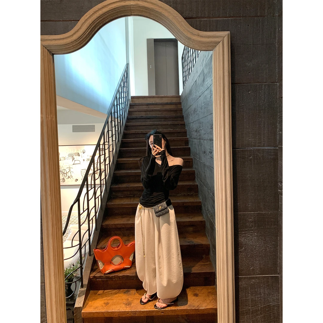 区区欧阳弯刀休闲裤女夏季新款垂感九分裤直筒长裤宽松阔腿裤裤子