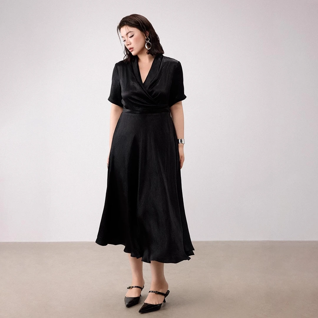 PLUSMALL中古洛可可 法式优雅氛围缎面压花长款连衣裙PLUS2503153