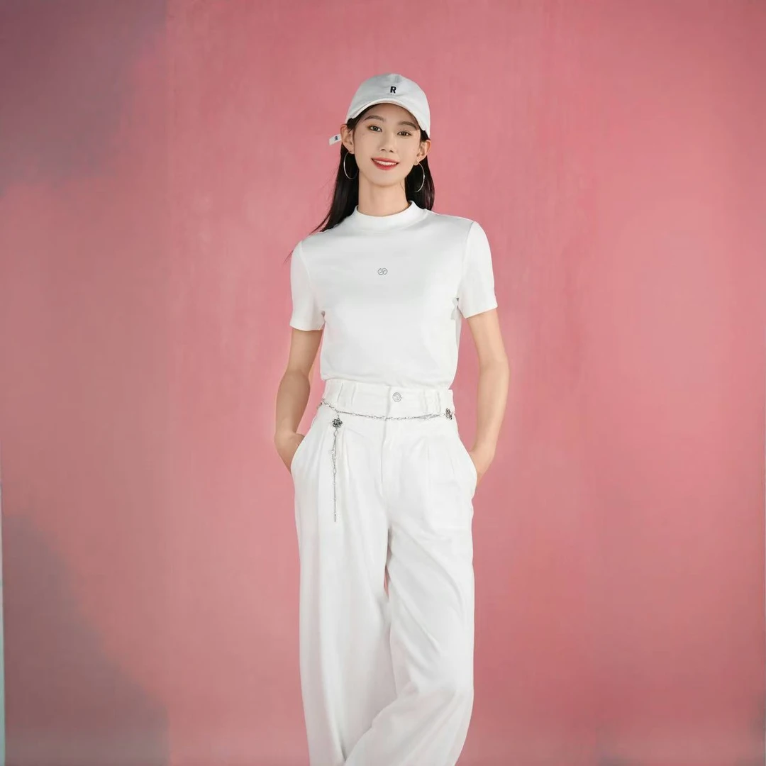 GIRDEAR/哥弟夏季时尚显瘦透气烟管领休闲气质短袖T恤女1300606