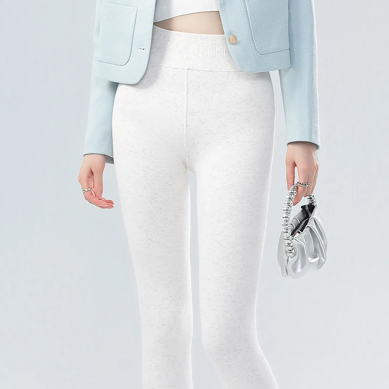 日系加绒打底裤女竖条纹修身燕麦色连裤袜女秋冬季加厚保暖棉裤袜