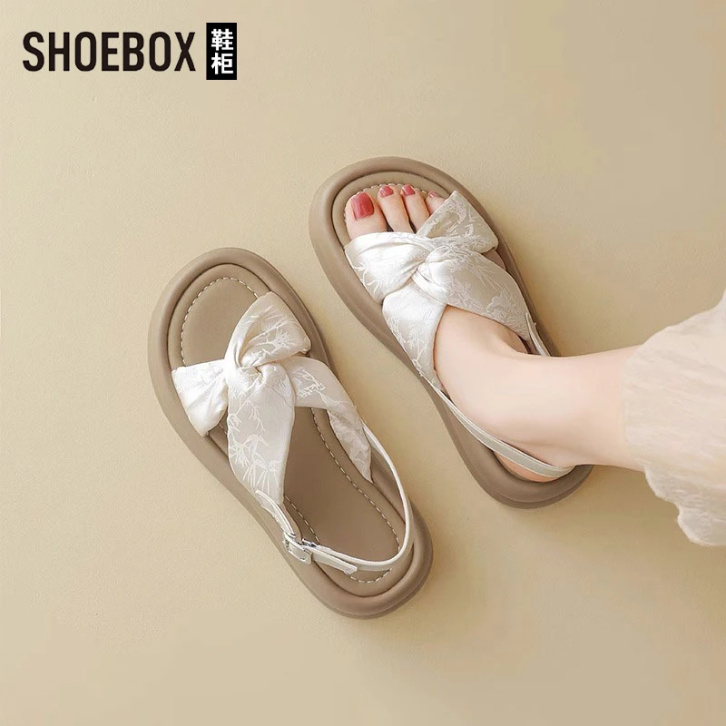 SHOEBOX鞋柜厚底不累脚凉鞋女2025新款夏季国风拖鞋配裙子凉拖