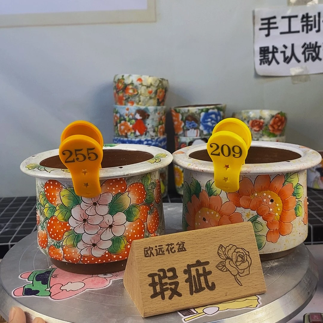 紫砂花盆红陶手绘花盆
