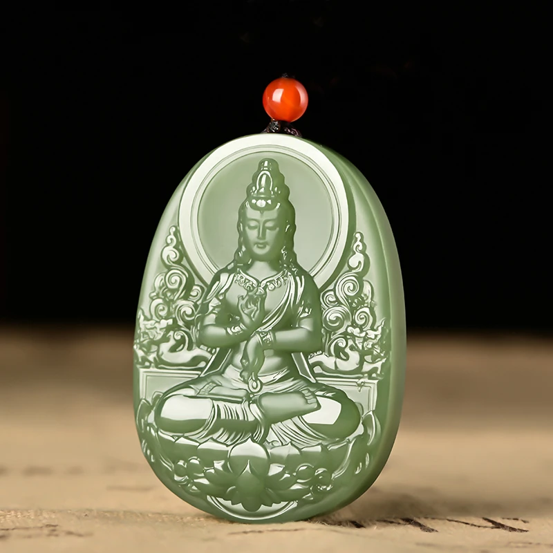天然和田玉观音吊坠男玉坠玉石平安坐莲观音菩萨玉佩男女项链玉牌